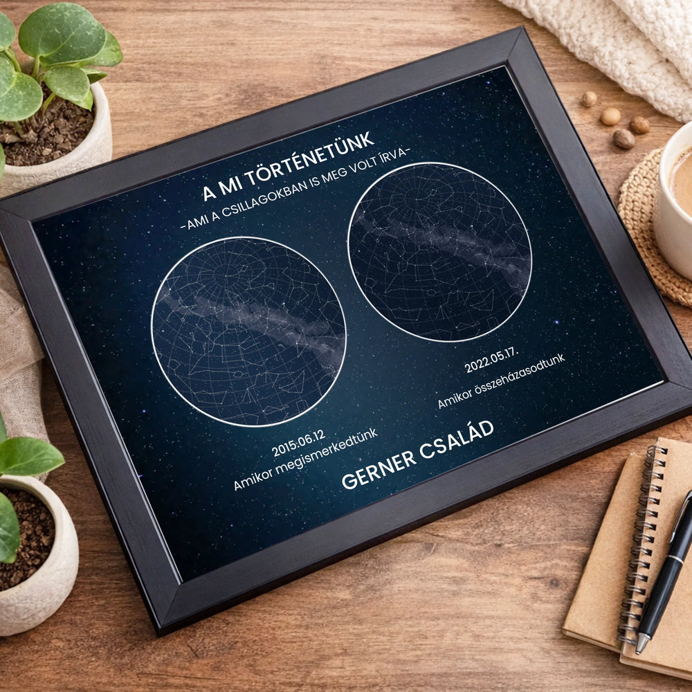 Személyre szabható családi ajándék - egyedi életesemény csillagtérkép falikép
