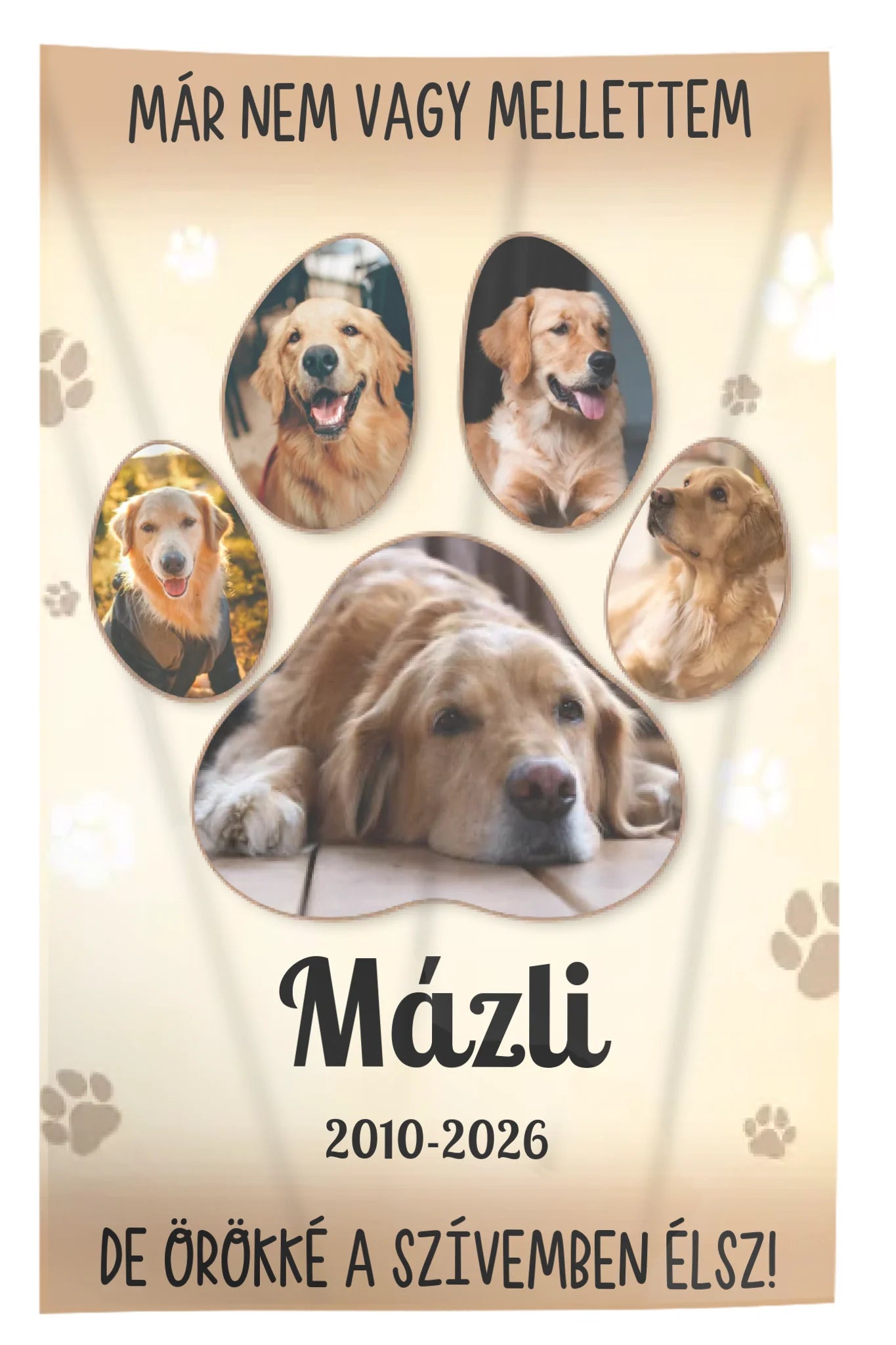 Egyedi fényképes pléd kisállat emlékére - névvel és évszámmal