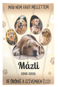 Egyedi fényképes pléd kisállat emlékére - névvel és évszámmal