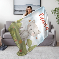 Névreszóló gyerek takaró - egyedi neves állatmintás pléd választható állatokkal és háttérel