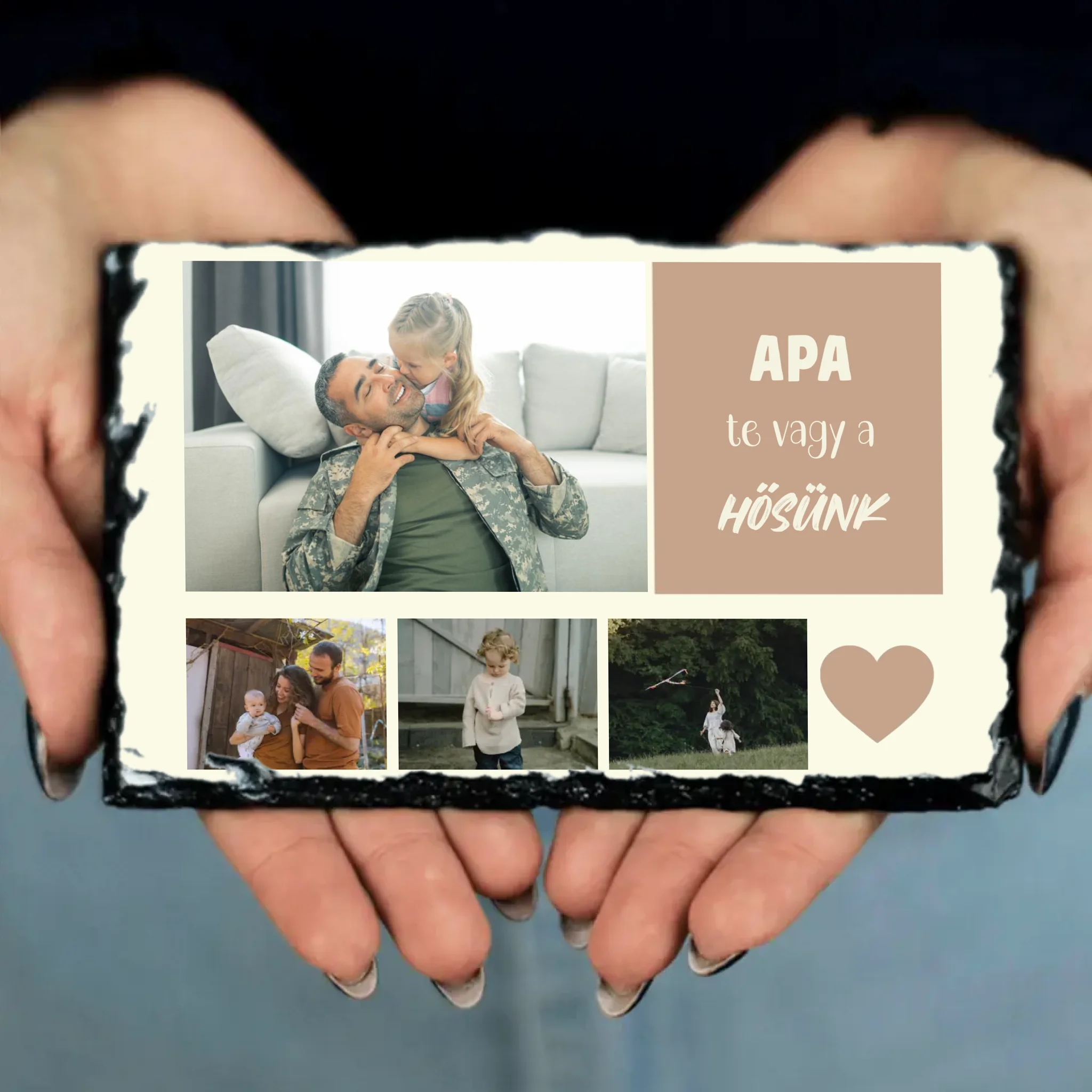 Egyedi fényképes gránitlap apák napjára 4 képpel és felirattal