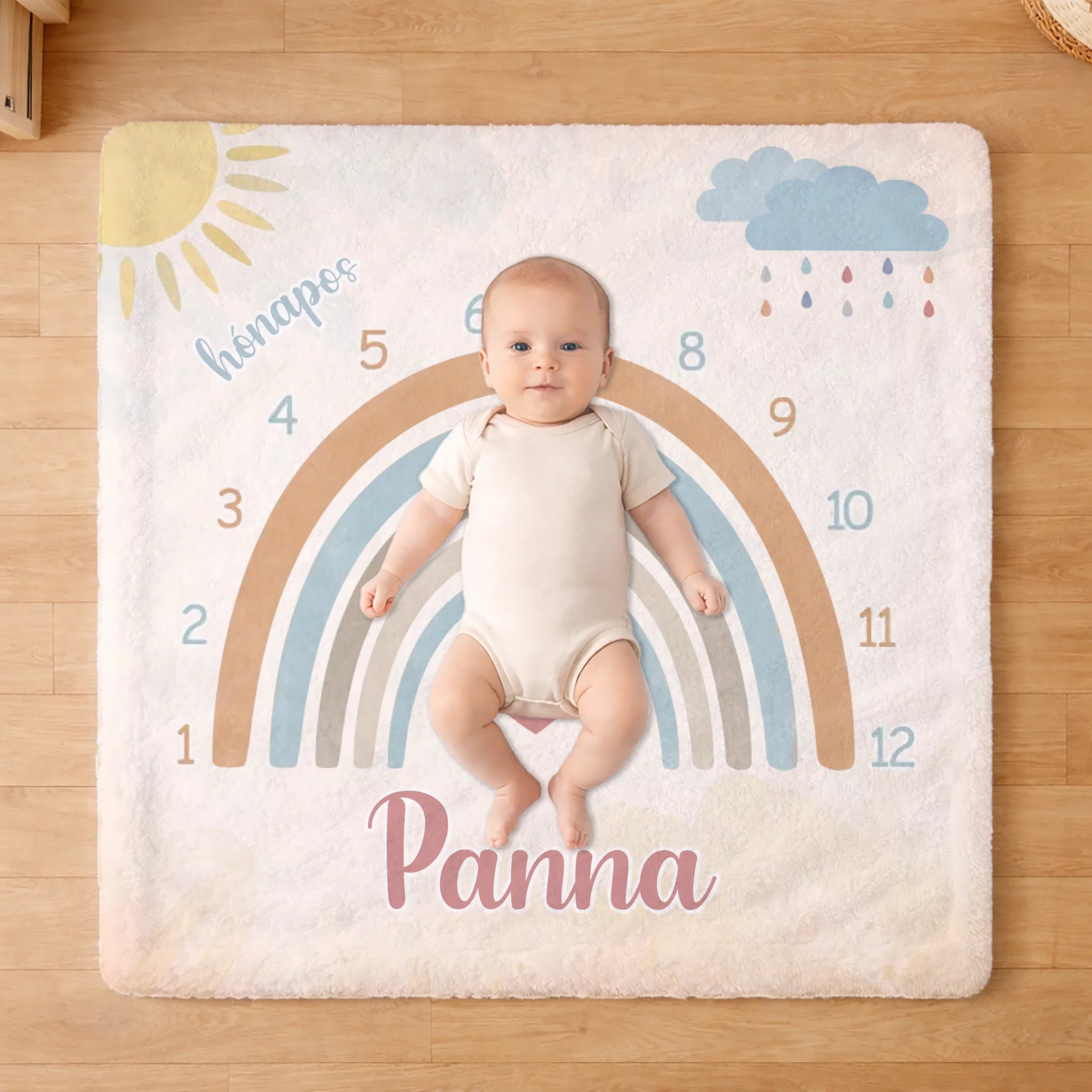 Szivárvány mintás baba mérföldkő takaró - névre szóló babapléd