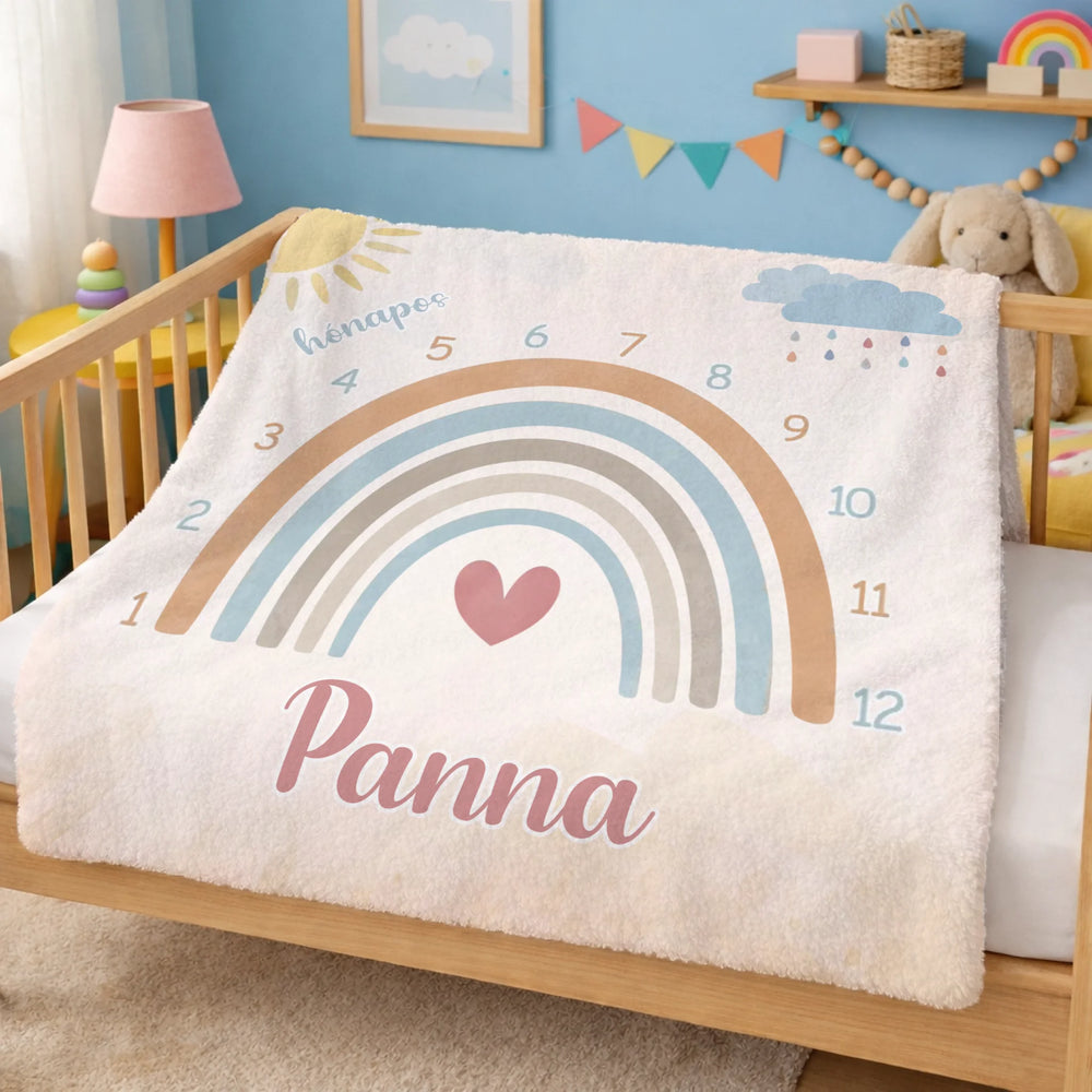 Szivárvány mintás baba mérföldkő takaró - névre szóló babapléd