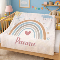 Szivárvány mintás baba mérföldkő takaró - névre szóló babapléd