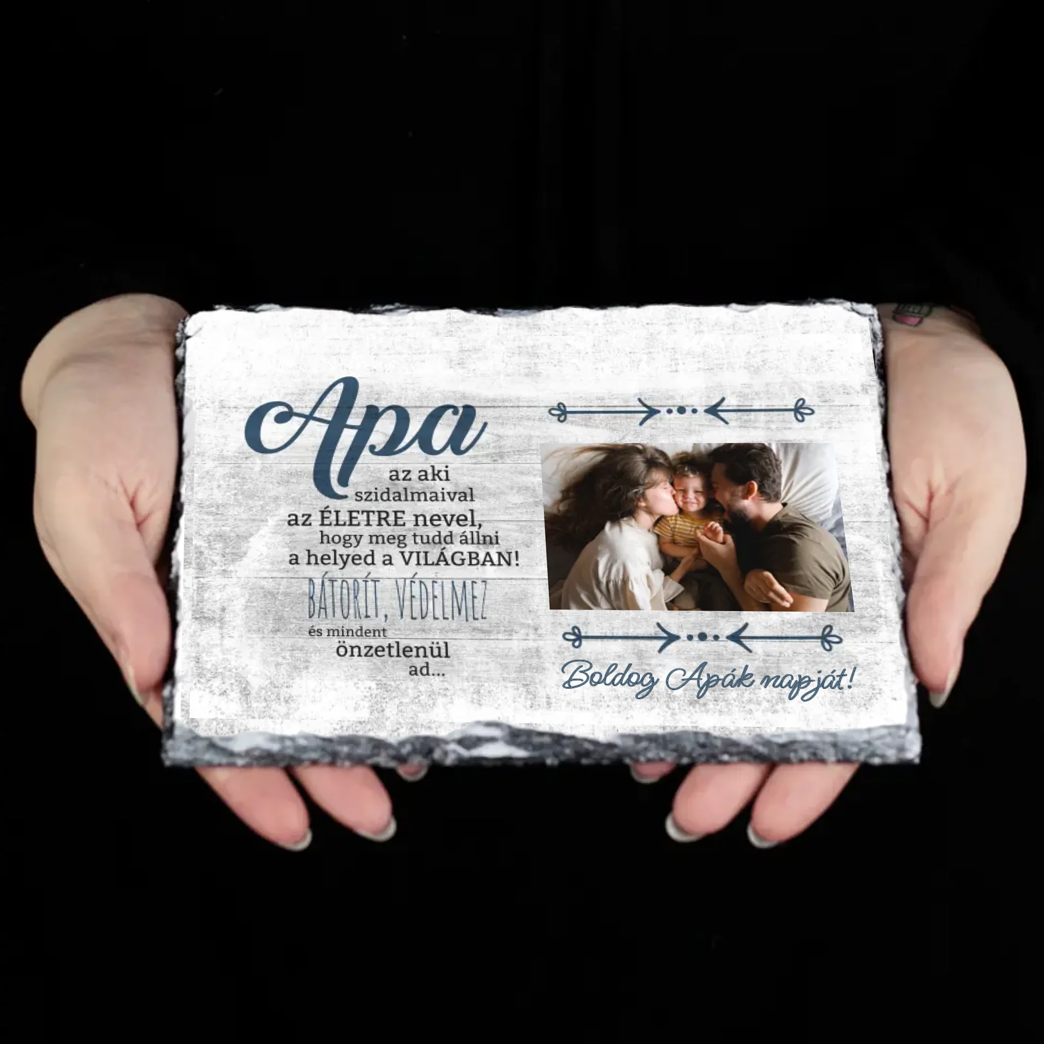 Fényképes apák napi ajándék- Apa bátorít egy életen át gránitkép