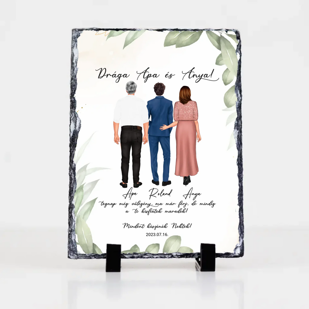 Szerkeszthető karakteres esküvői köszönőajándék szülőknek - fiútól