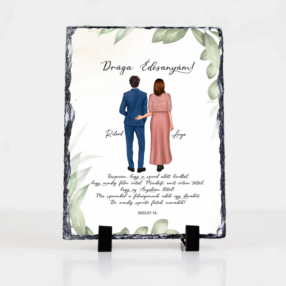 Drága Édesanyám gránitkép - személyre szabható esküvői köszönőajándék anyukáknak fiútól