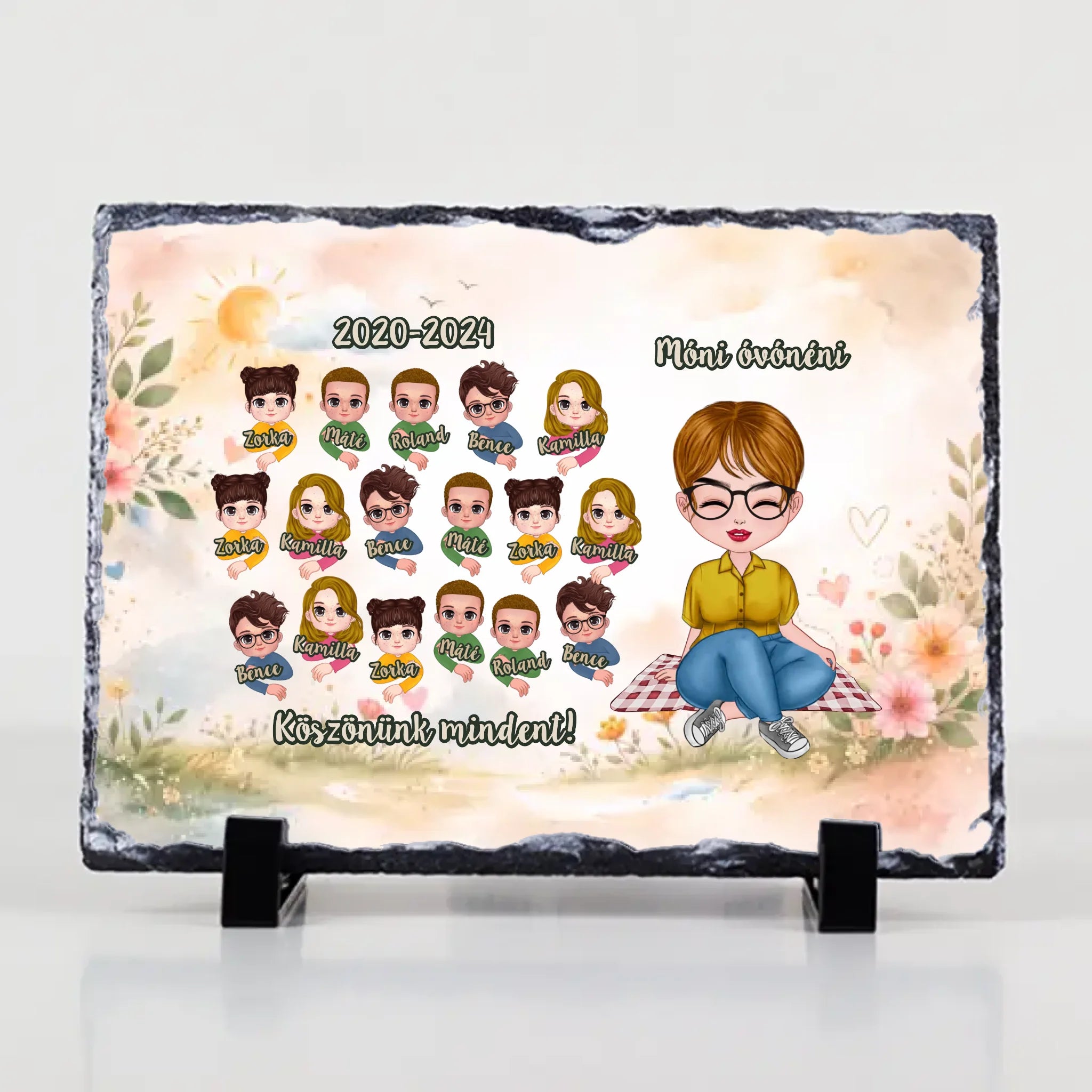 Pedagógus napi köszönőajándék - egyedi gránit kőlap szerkeszthető karakterekkel