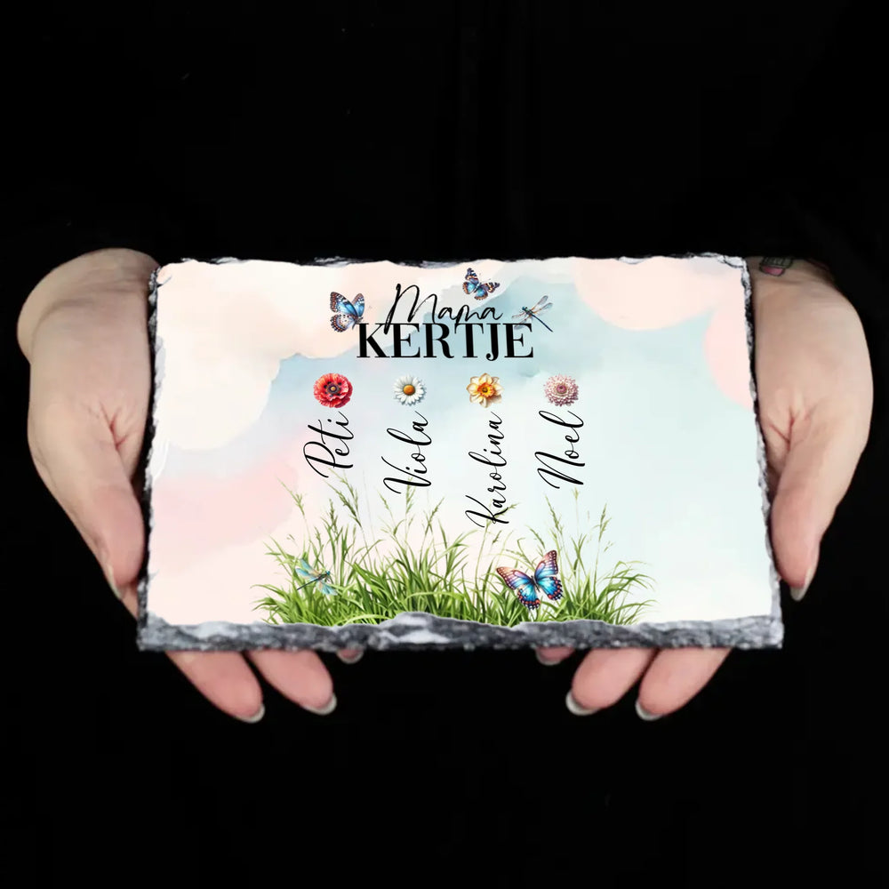 Mama kertje gránitlap szerkeszthető nevekkel és virágokkal