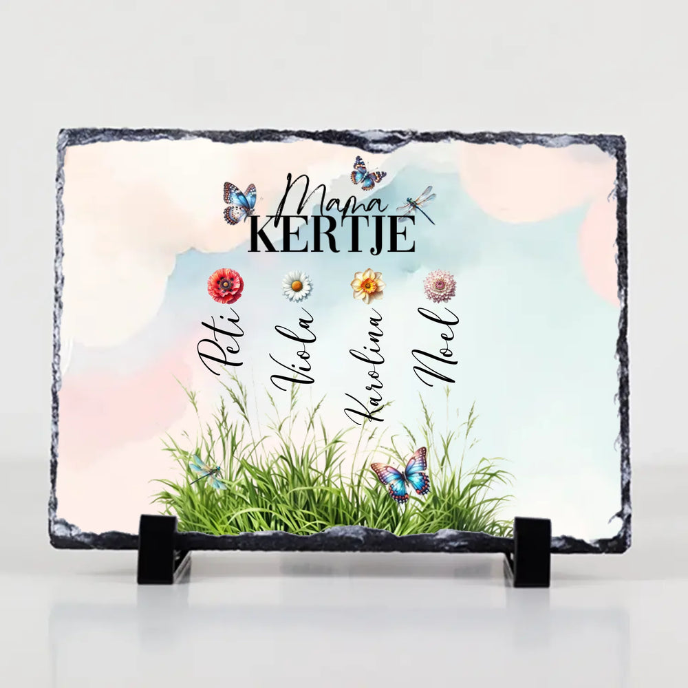 Mama kertje gránitlap szerkeszthető nevekkel és virágokkal