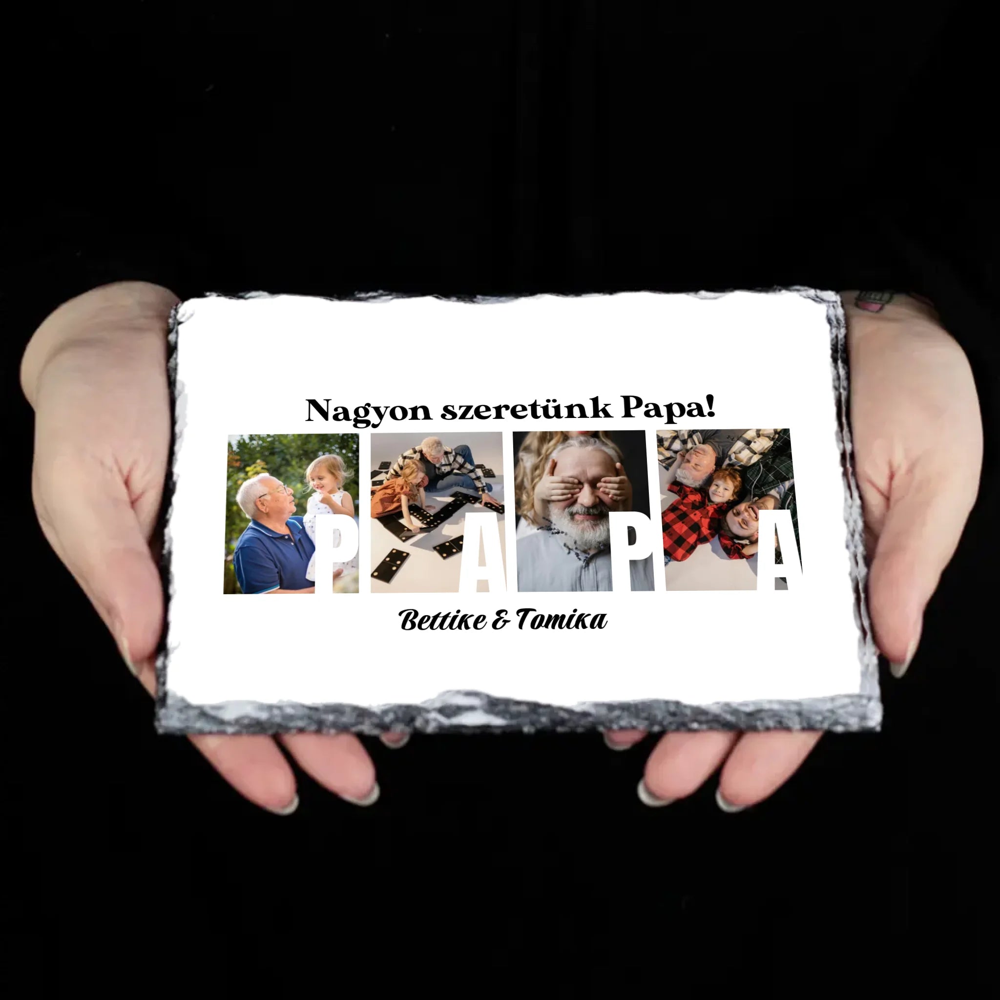 Ajándék Papának - Egyedi képes Papa szeretünk gránitlap
