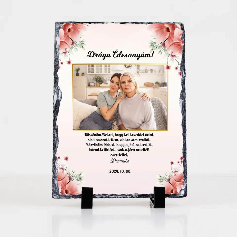 Szülőköszöntő egyedi képes feliratos gránitlap nőknek