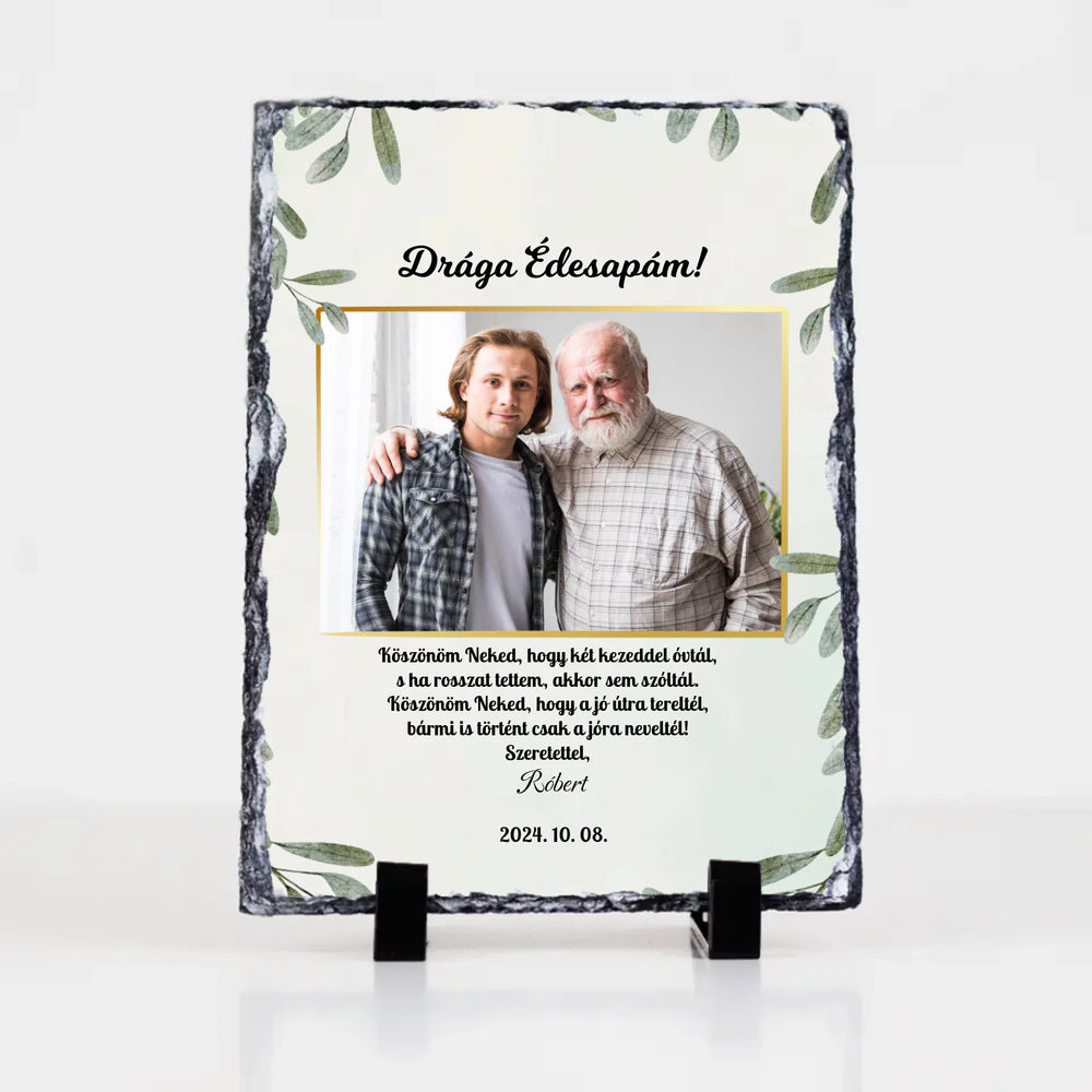 Szülőköszöntő egyedi képes feliratos gránitlap férfiaknak