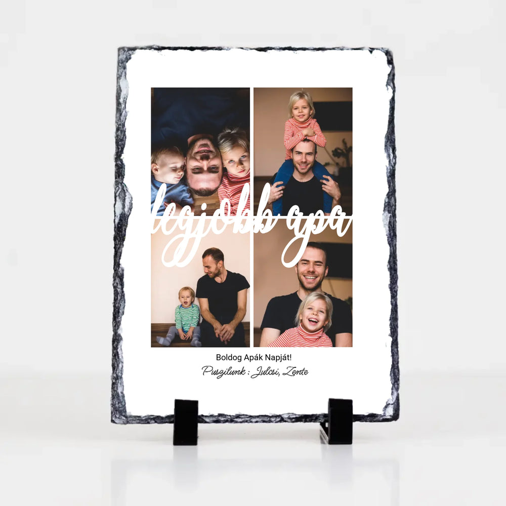 Egyedi apák napi ajándék apáknak - 4 fényképes legjobb apa gránitlap XL