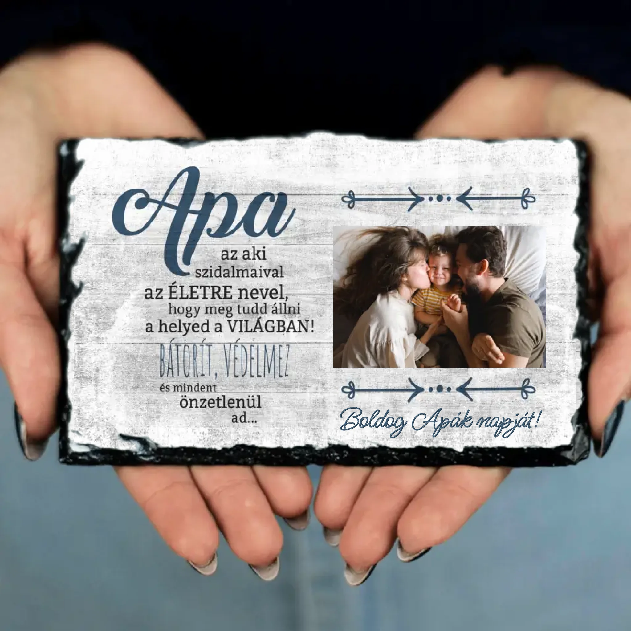 Fényképes apák napi ajándék- Apa bátorít egy életen át gránitkép