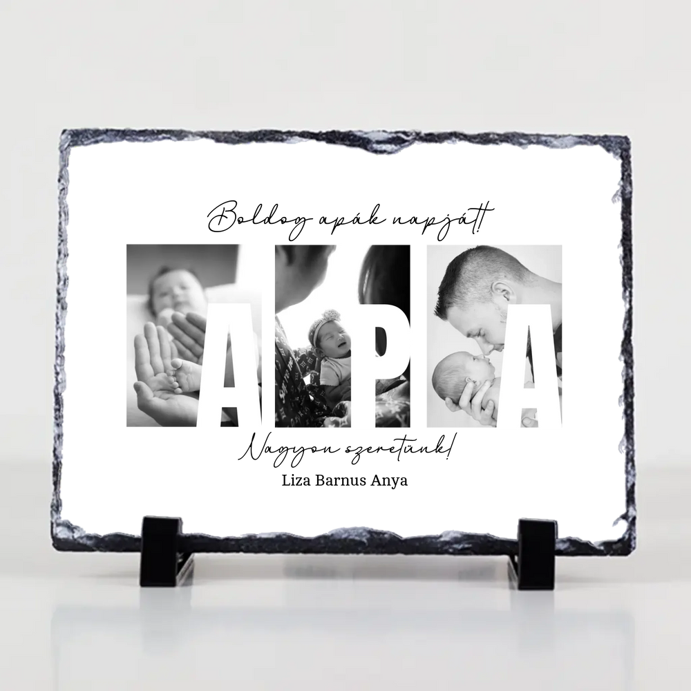 Ajándék Apáknak - Egyedi képes Apa szeretünk gránitlap