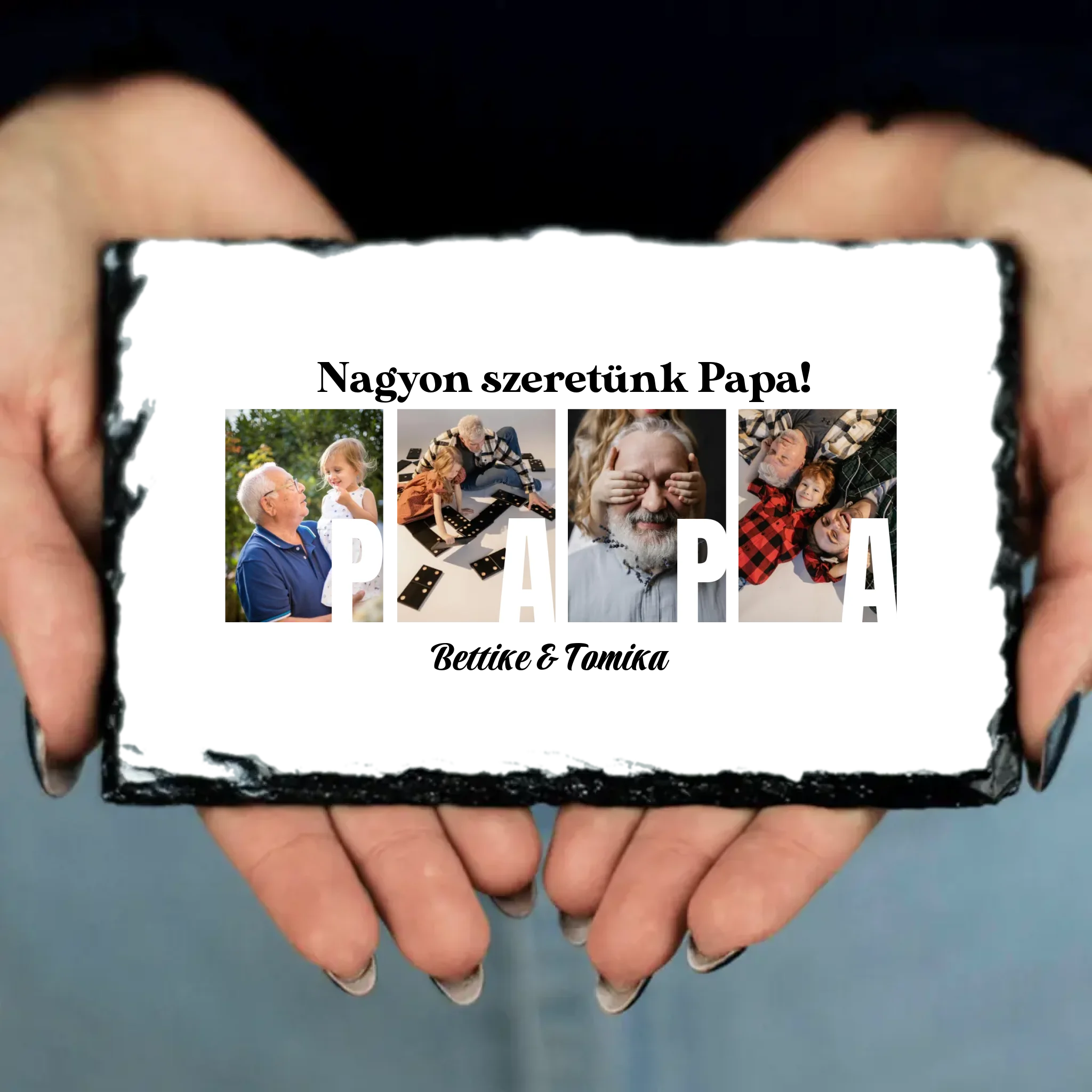 Ajándék Papának - Egyedi képes Papa szeretünk gránitlap