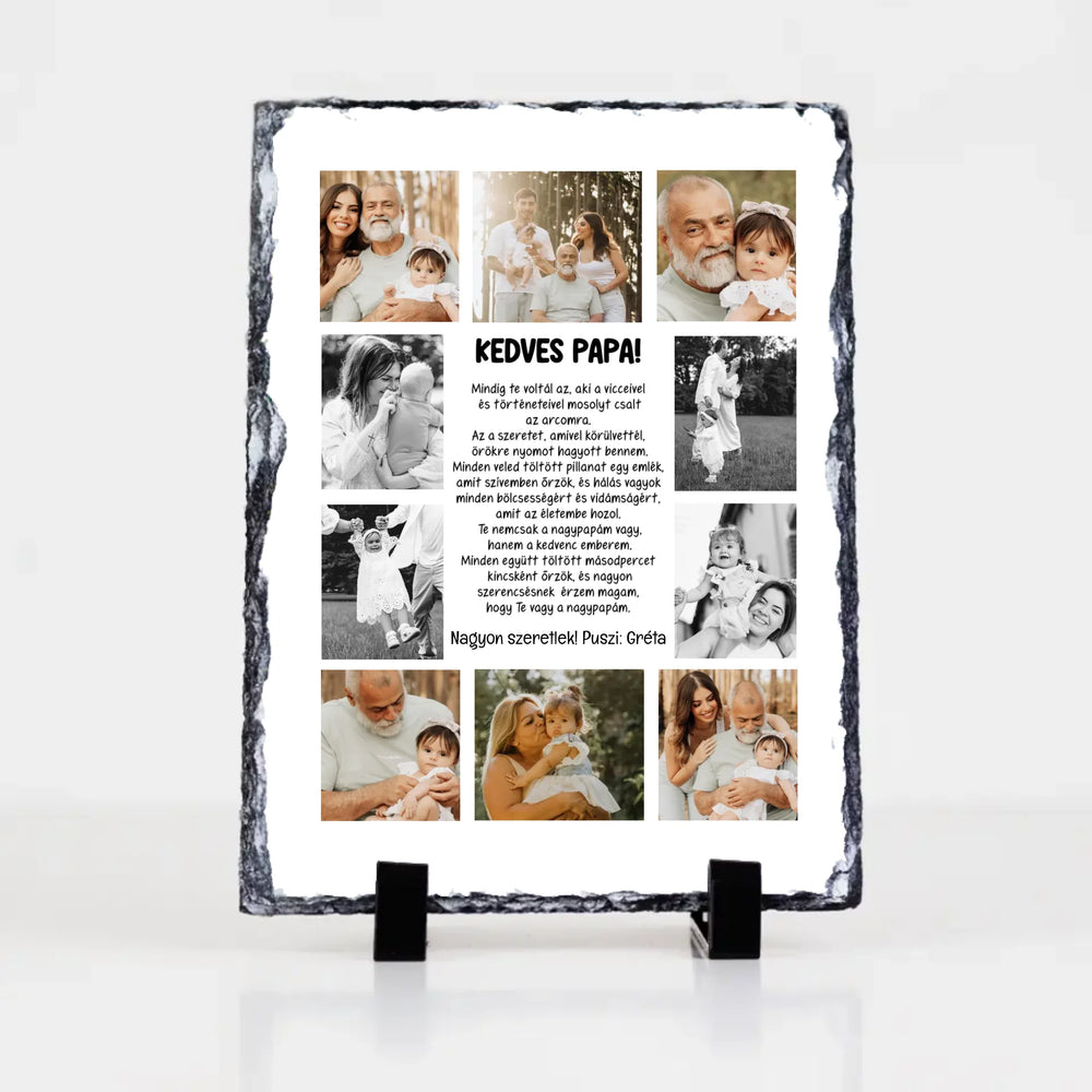 10 fényképes fotókollázs gránitkő - egyedi ajándék nagypapáknak