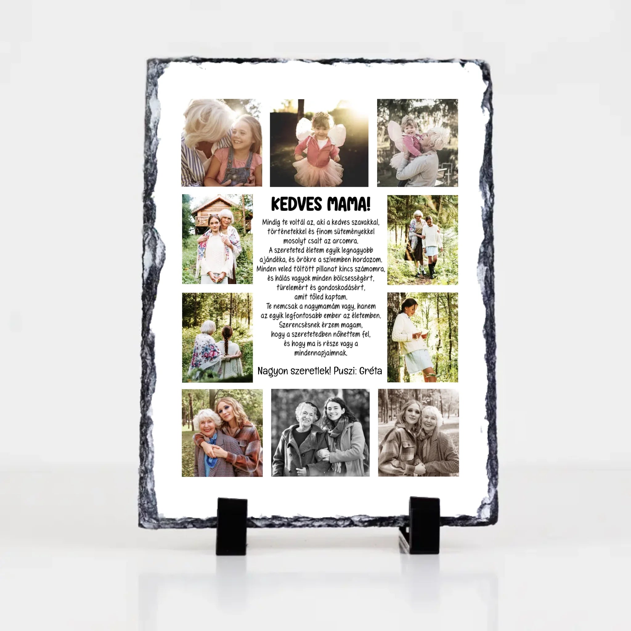 10 fényképes fotókollázs gránitkő - egyedi ajándék nagymamáknak