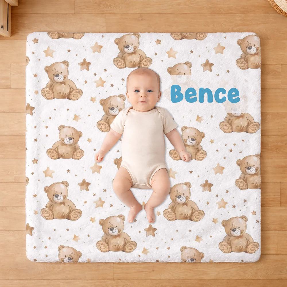 Névre szóló macis babatakaró - választható háttérrel, egyedi baba pléd
