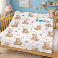 Névre szóló macis babatakaró - választható háttérrel, egyedi baba pléd