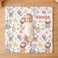 Szülinapi pléd babáknak - állatos mintával, egyedi névvel