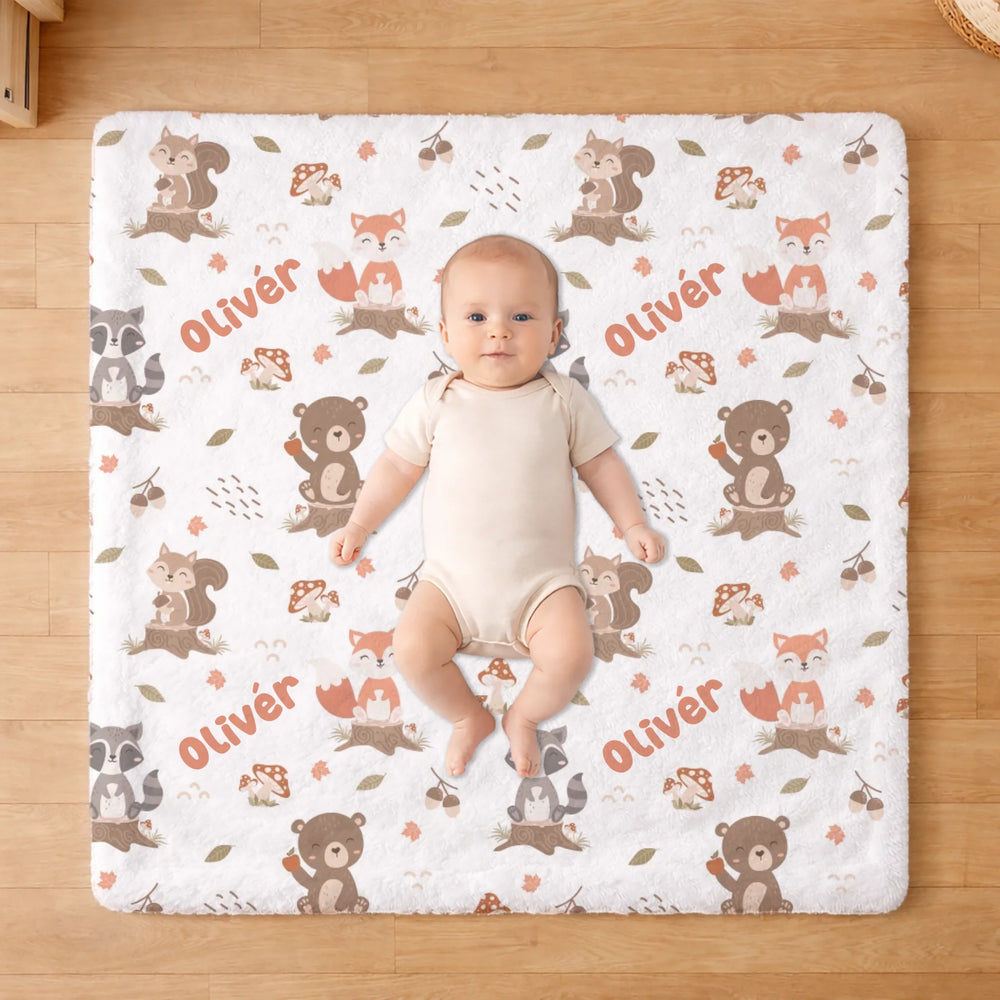 Névre szóló erdei állatos babatakaró - egyedi baba pléd ajándék