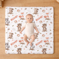 Névre szóló erdei állatos babatakaró - egyedi baba pléd ajándék