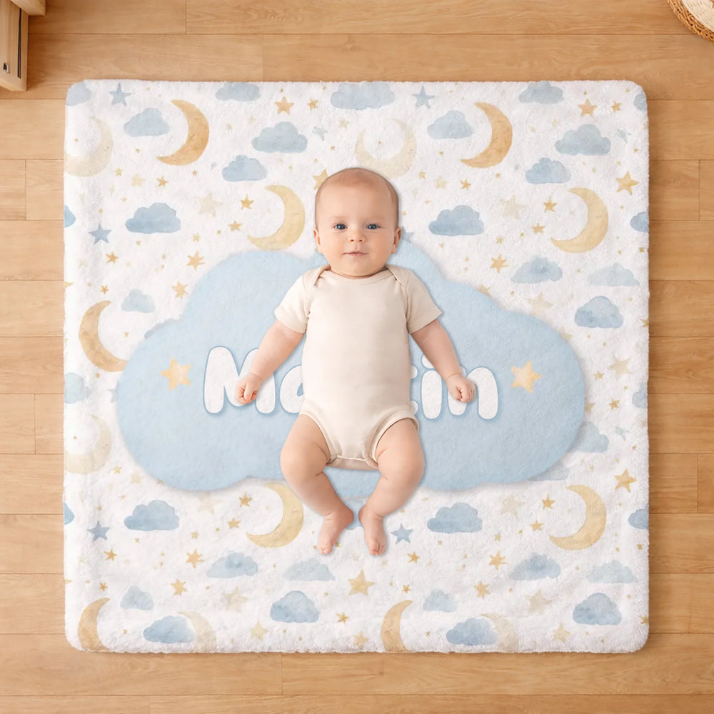 Névre szóló babapléd hold és csillag mintával