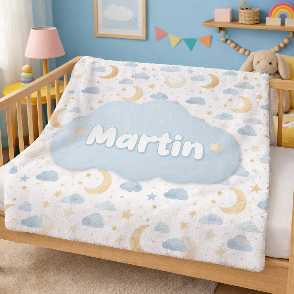 Névre szóló babapléd hold és csillag mintával