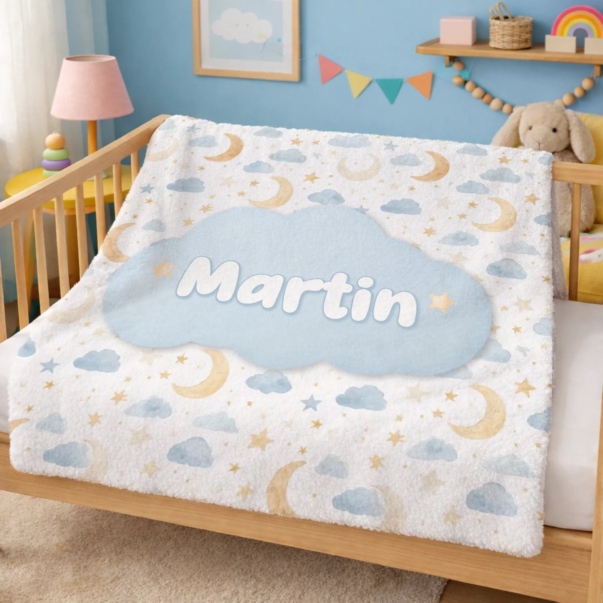 Névre szóló babapléd hold és csillag mintával