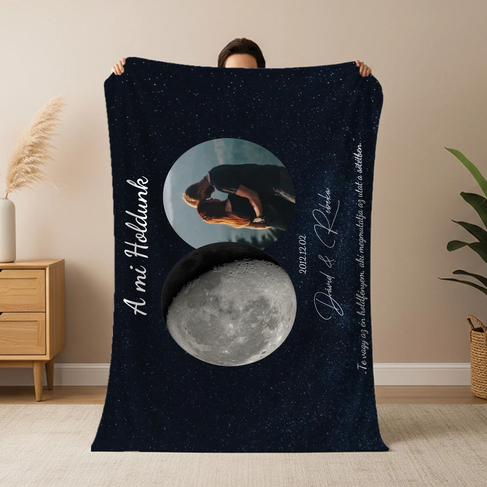 A mi holdunk - egyedi képes ajándék pléd szerkeszthető felirattal
