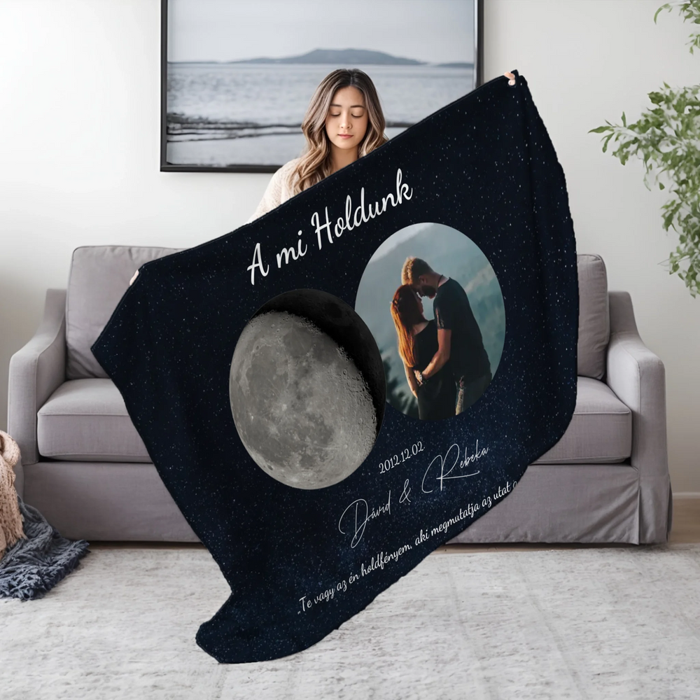 A mi holdunk - egyedi képes ajándék pléd szerkeszthető felirattal
