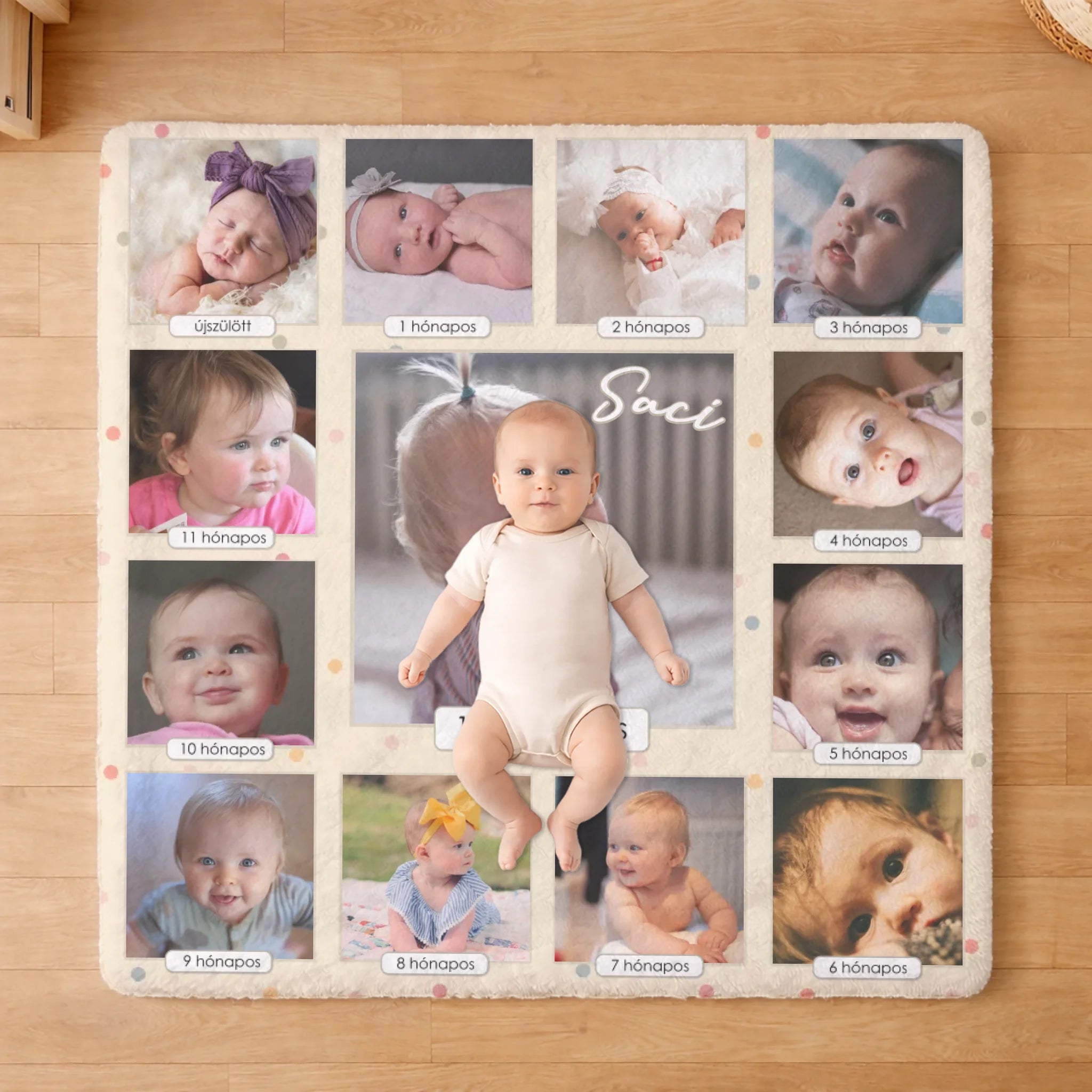 Egyedi fényképes babapléd az első 12 hónapról