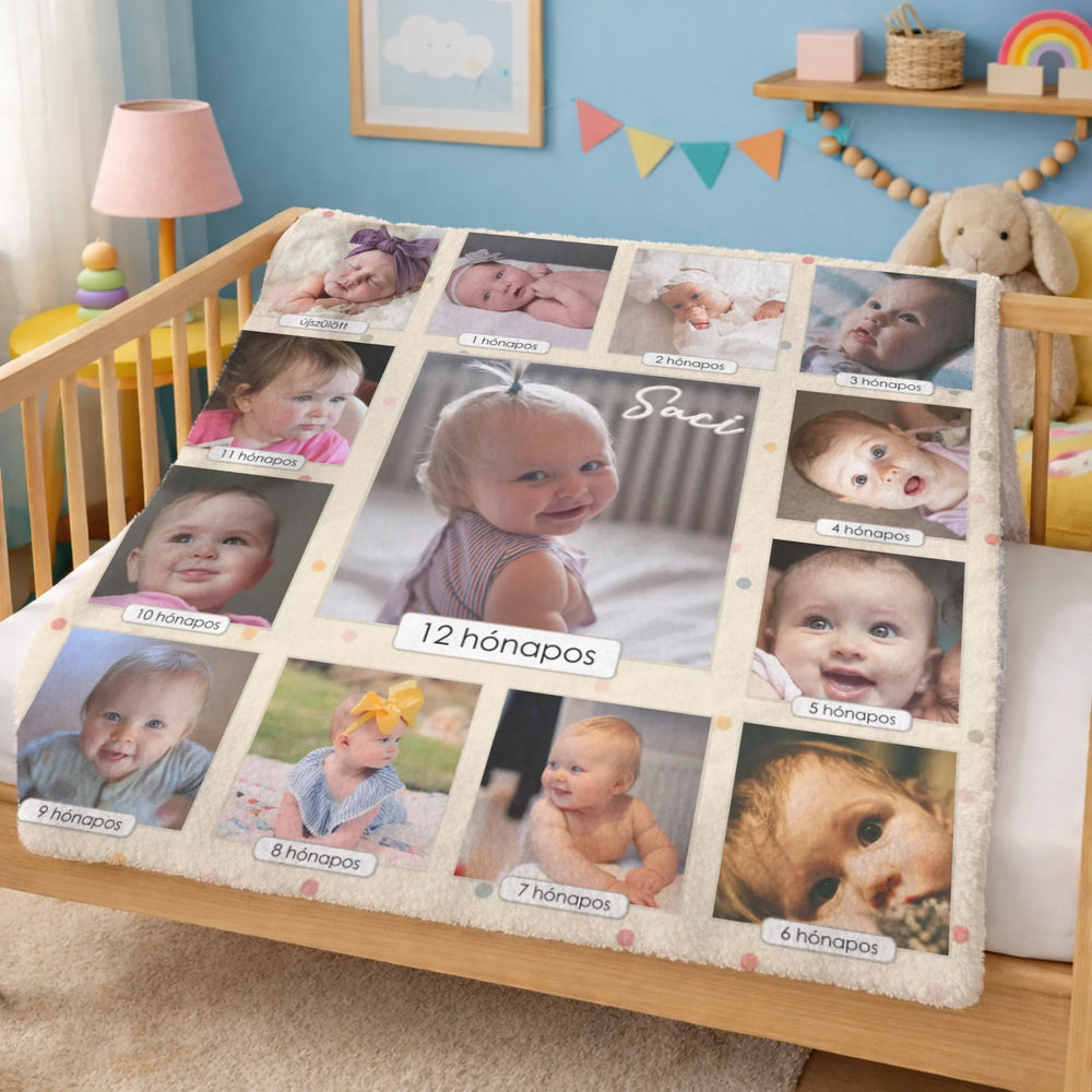 Egyedi fényképes babapléd az első 12 hónapról