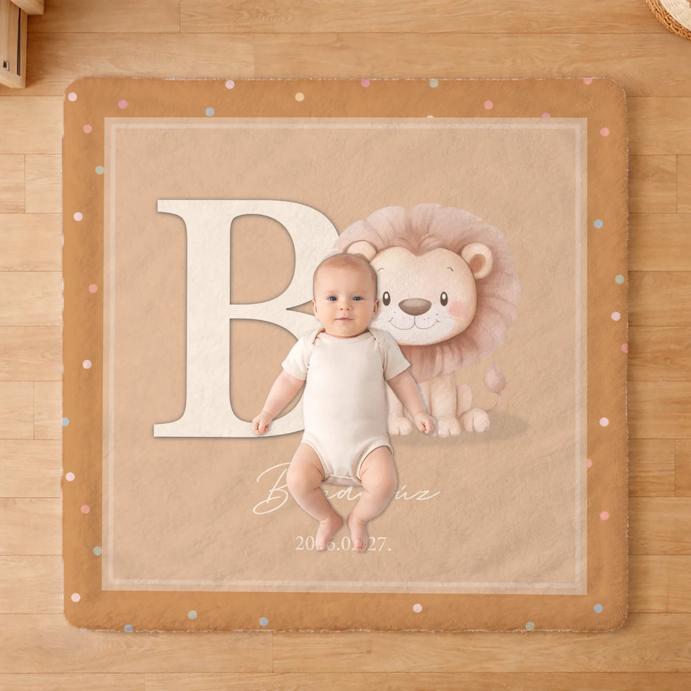 Egyedi babapléd névvel, monogrammal és választható állatfigurával