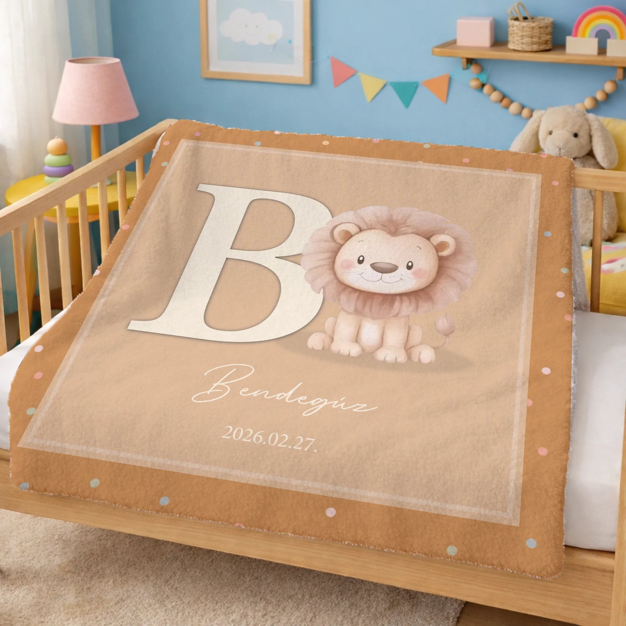 Egyedi babapléd névvel, monogrammal és választható állatfigurával
