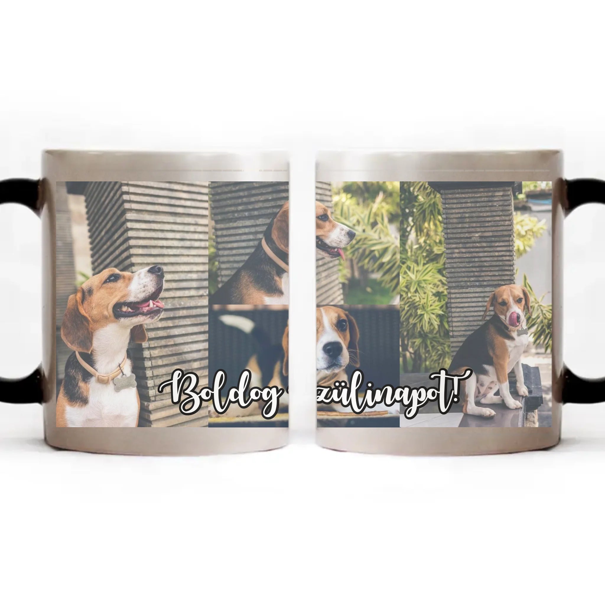 Hőre változó fényképes bögre 4 képpel egyedi felirattal