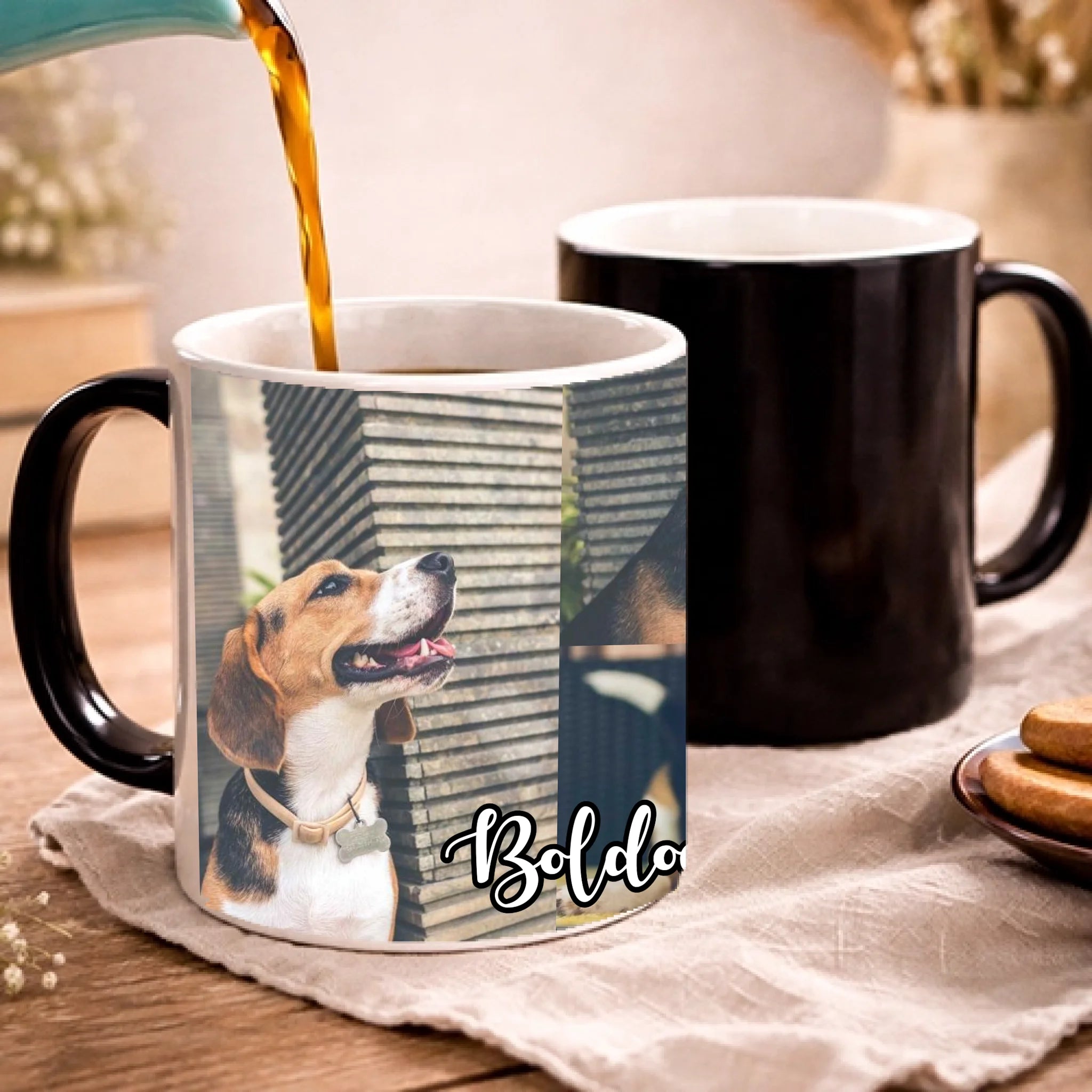 Hőre változó fényképes bögre 4 képpel egyedi felirattal