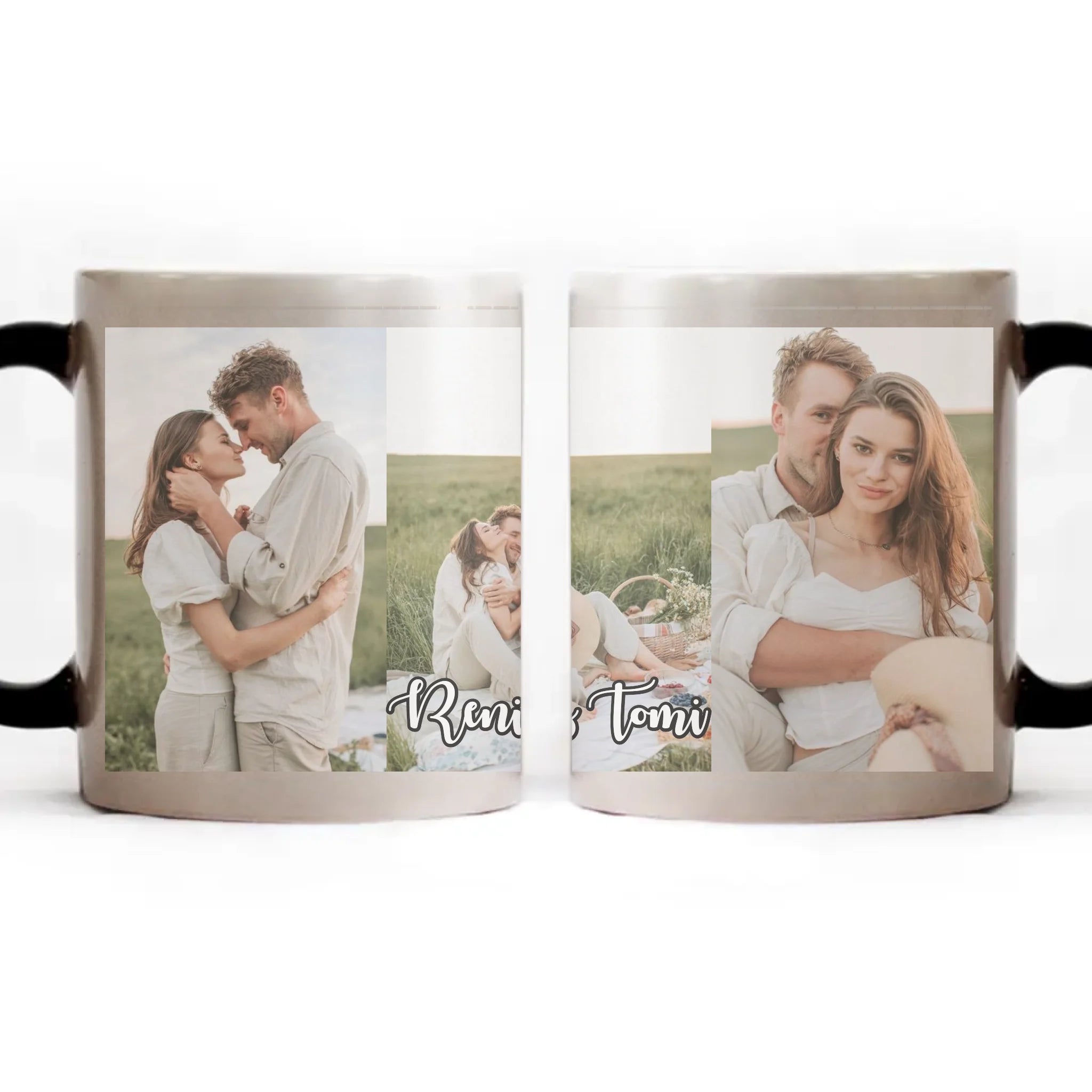 Hőre változó fényképes bögre 3 képpel egyedi felirattal Hőre változó fényképes bögre 3 képpel egyedi felirattal