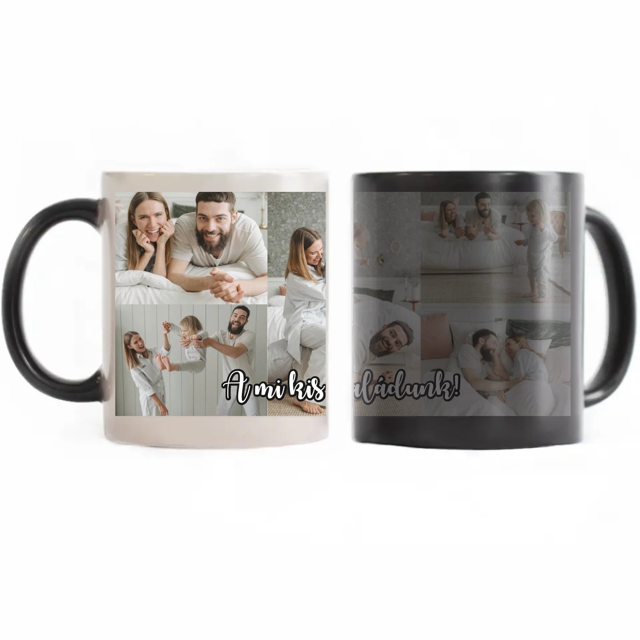 Hőre változó fényképes bögre 5 képpel egyedi felirattal