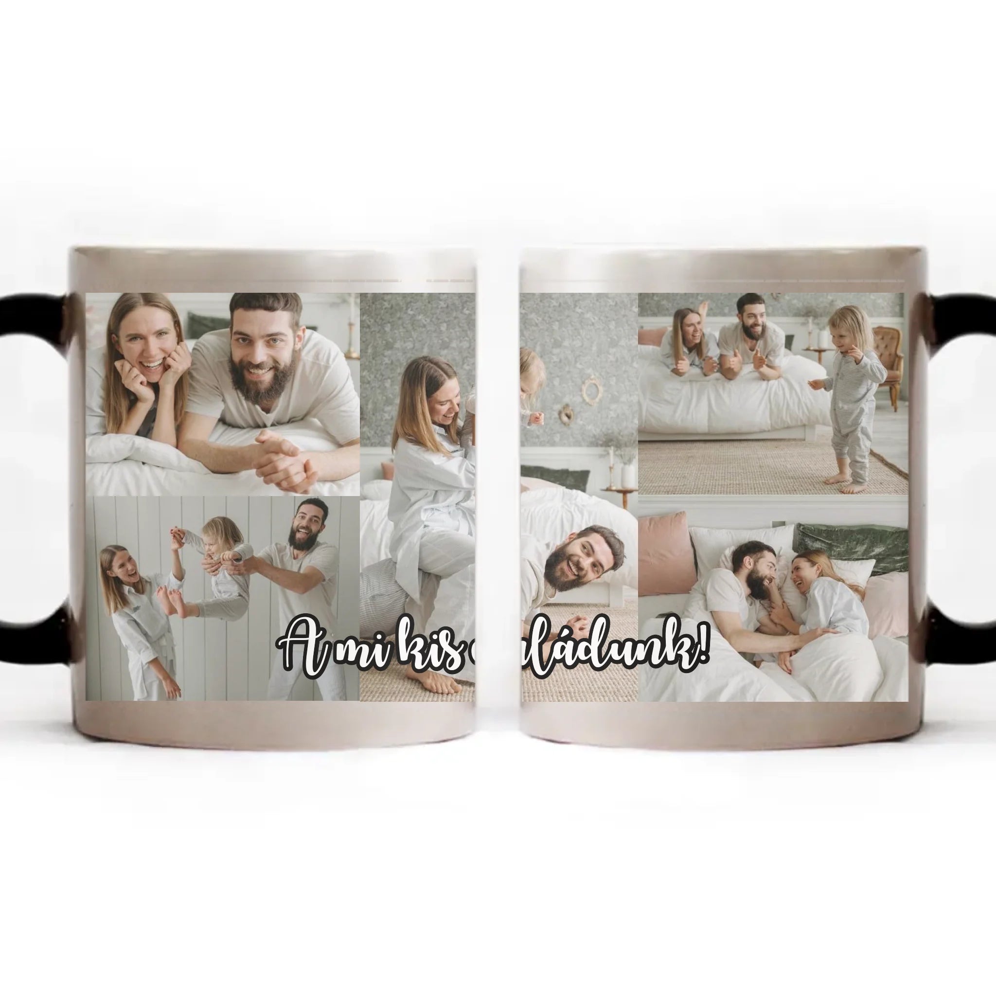 Hőre változó fényképes bögre 5 képpel egyedi felirattal