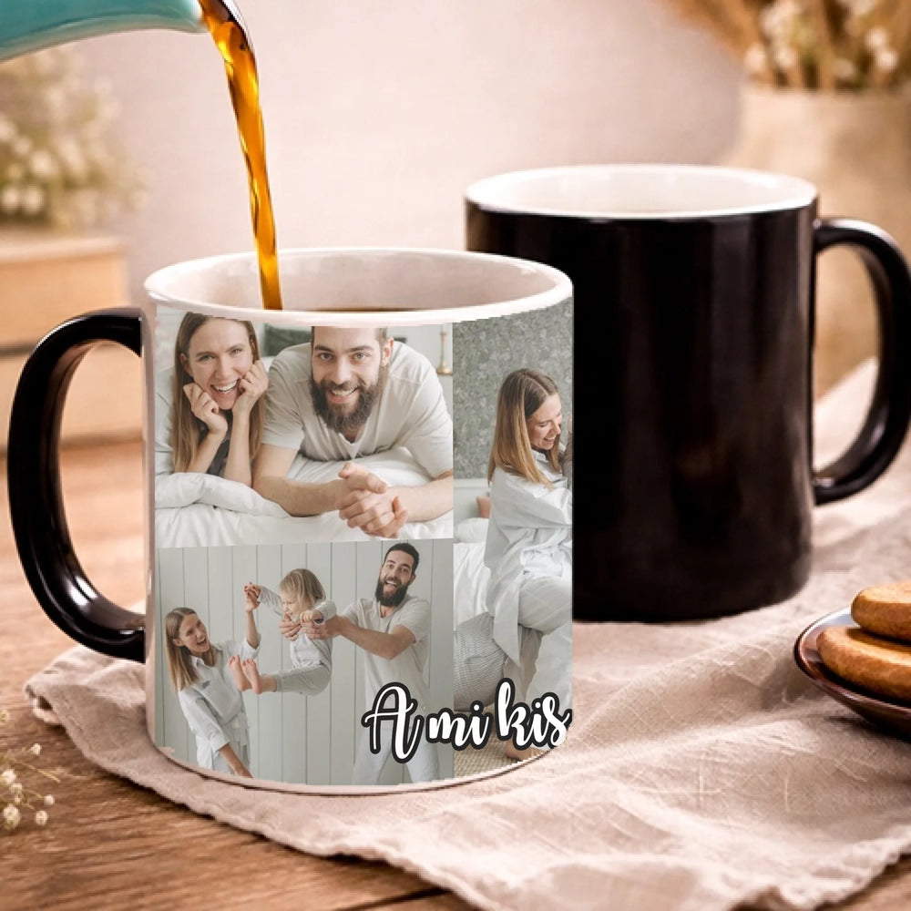 Hőre változó fényképes bögre 5 képpel egyedi felirattal