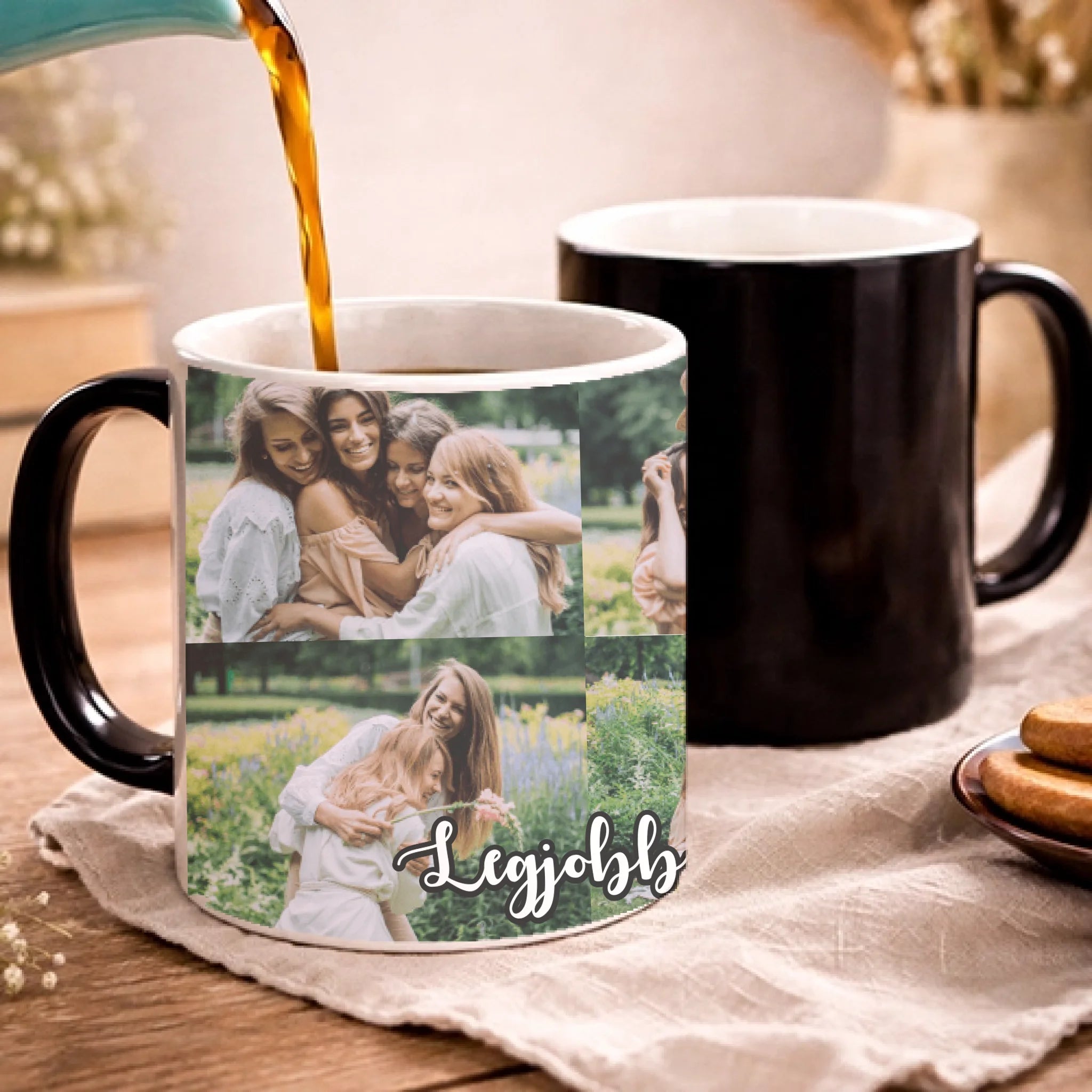 Hőre változó fényképes bögre 6 képpel egyedi felirattal