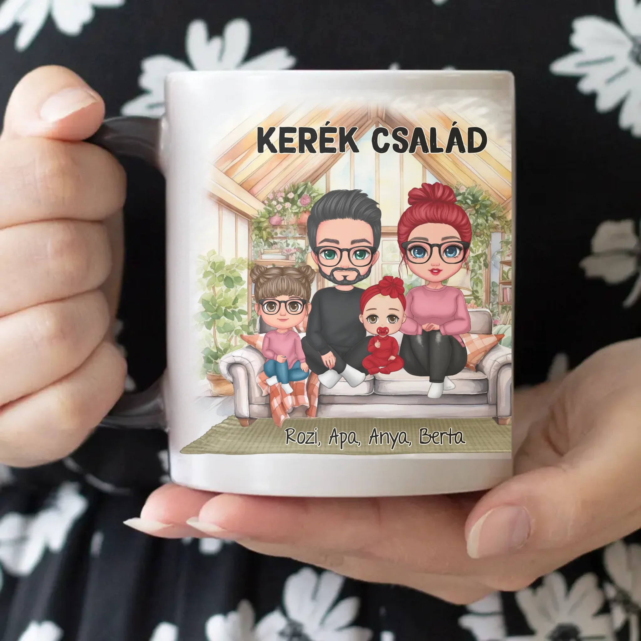 Egyedi varázs bögre személyre szabható karakterekkel - cuki család akár 4 gyerekkel