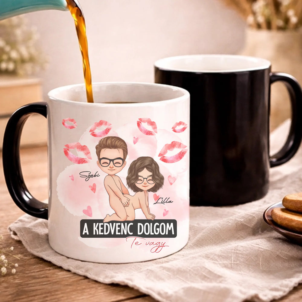 Hőre változó bögre pároknak - A kedvenc dolgom Te vagy szerkeszthető karakterekkel, egyedi névvel