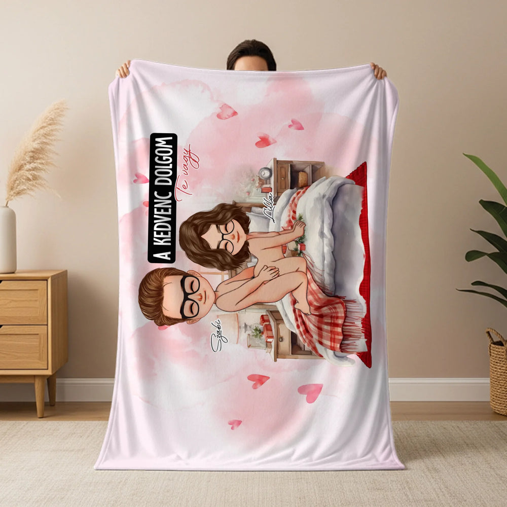 Személyre szabható takaró - vicces feliratos cuki karakteres pléd pároknak