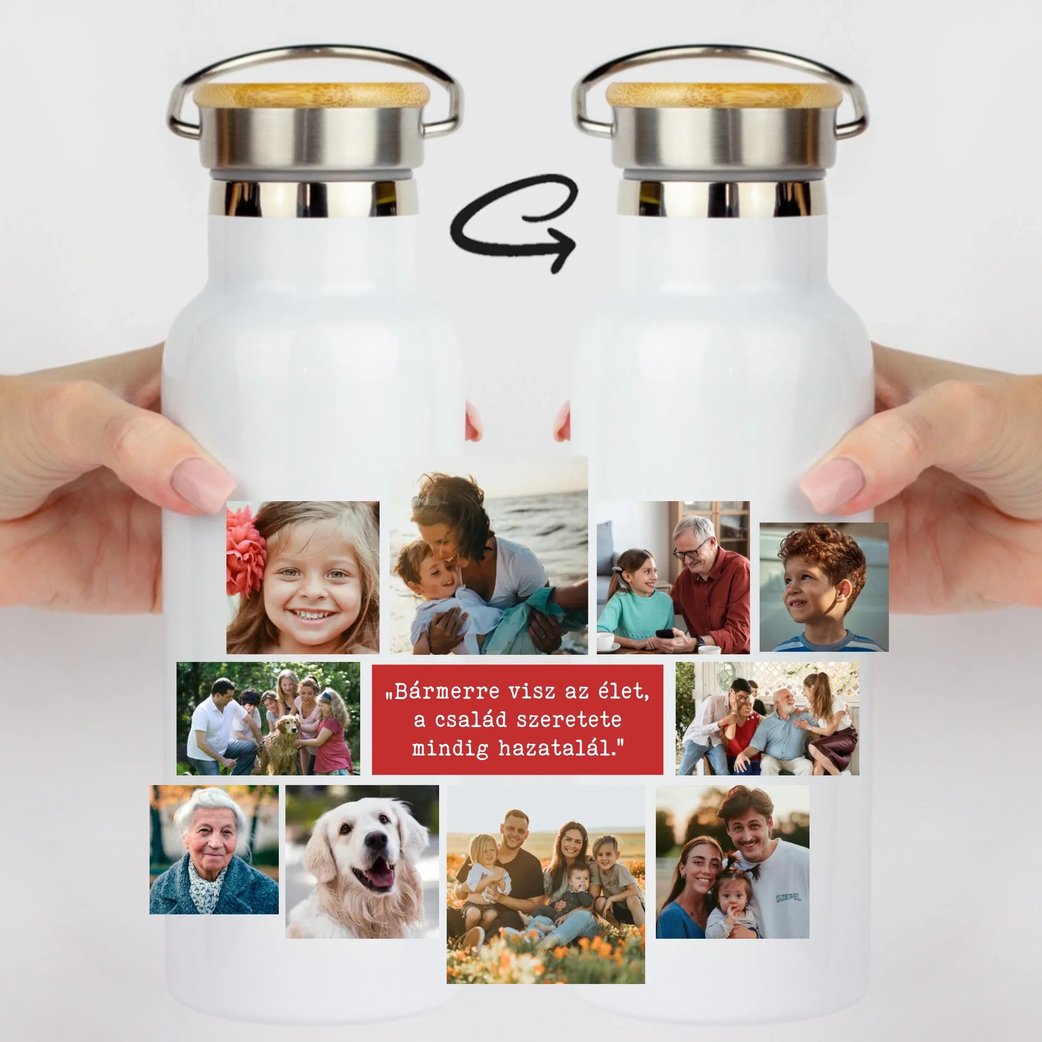 Bambusz fedeles egyedi fényképes kulacs 10 képpel - saját felirattal