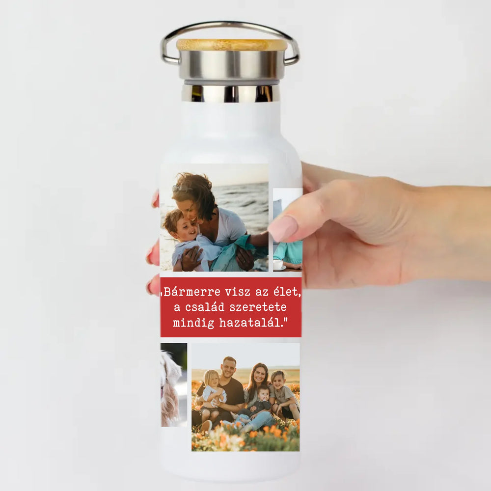 Bambusz fedeles egyedi fényképes kulacs 10 képpel - saját felirattal