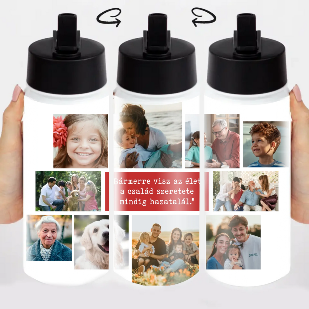 Szívószálas egyedi fényképes kulacs 10 képpel - saját felirattal